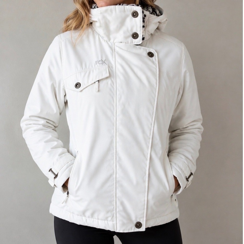 Fox Racing Womens Snow Jacket White Faux Fur Leopard Lining Hooded Small